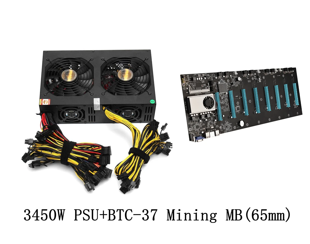 3450W Miner Power Supply With BTC-37 Mining Motherboard 140mm Cooling Fan ATX 12V Version 2.31 Computer Power Supply Mining Set