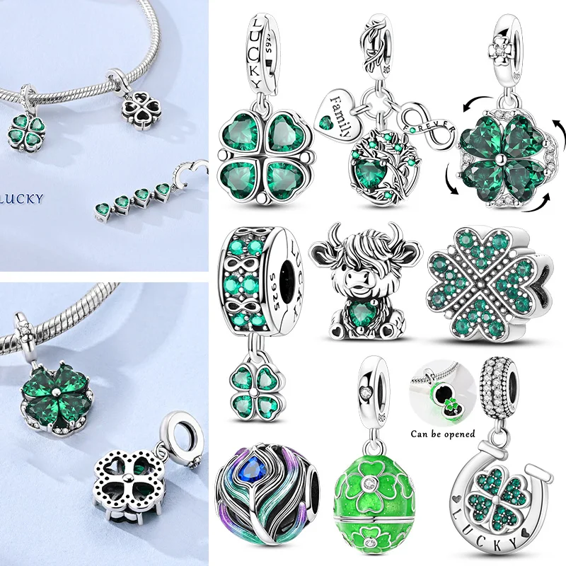 Breloques en argent sterling 925, pendentif porte-bonheur infini, trèfle à quatre feuilles, perles arbre généalogique, compatibles bracelet, bijoux DIY pour femme, cadeau