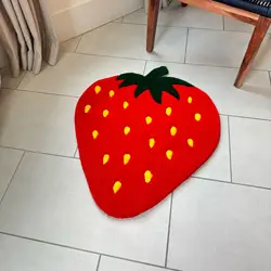 Red Strawberry Fruit Shape Rug Printing Technology Simple Housewarming Gift Handmade Non-Slip Decorative Carpet