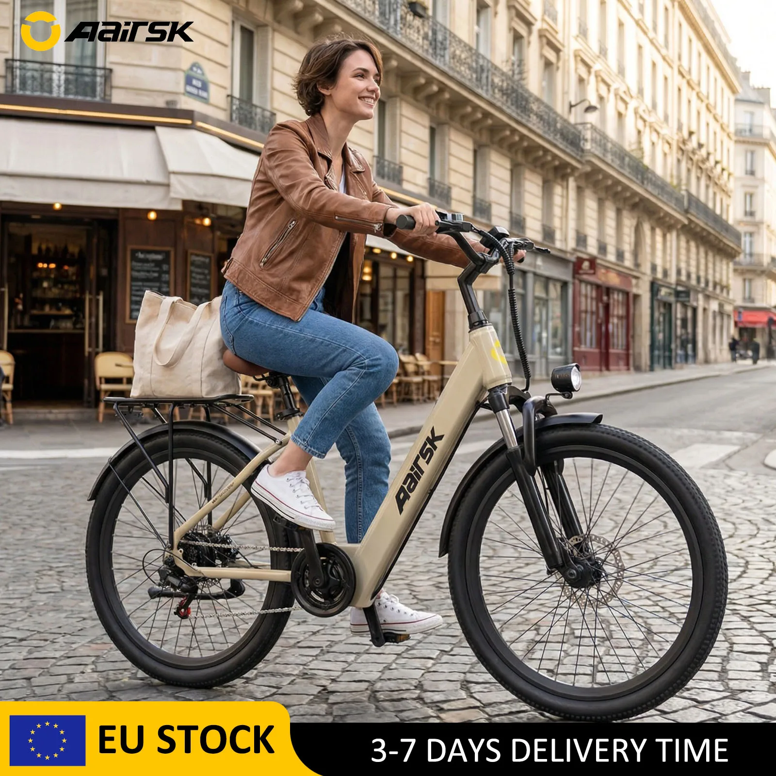 Bicicleta Eléctrica de 24 Pulgadas con Asiento Bajo para Adultos, Motor de 250W, Batería de 36V 13Ah, 25 km/h, 5 Niveles de Asistencia al Pedaleo, 7 Velocidades, Suspensión Delantera, Bicicleta
