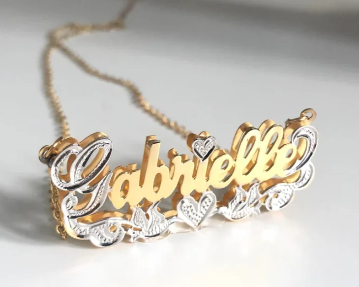 

Personalized Stainless Steel Nameplate Pendant Customized Heart-Shaped Two-Tone Necklace Gifts For Women 18K Gold-Plated Jewelry