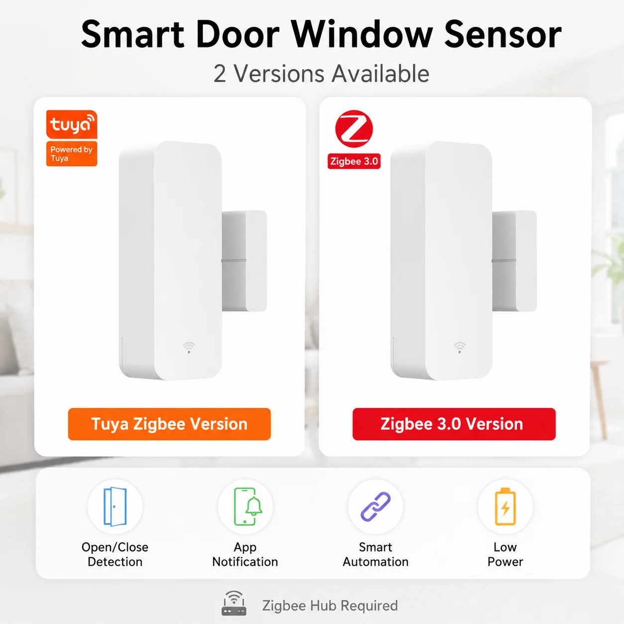 Capteur de contact pour porte et fenêtre Zigbee 3.0, pour maison intelligente, Hub Zigbee requis, fonctionne avec HomeAssistant Alexa Zigbee2MQTT ZHA