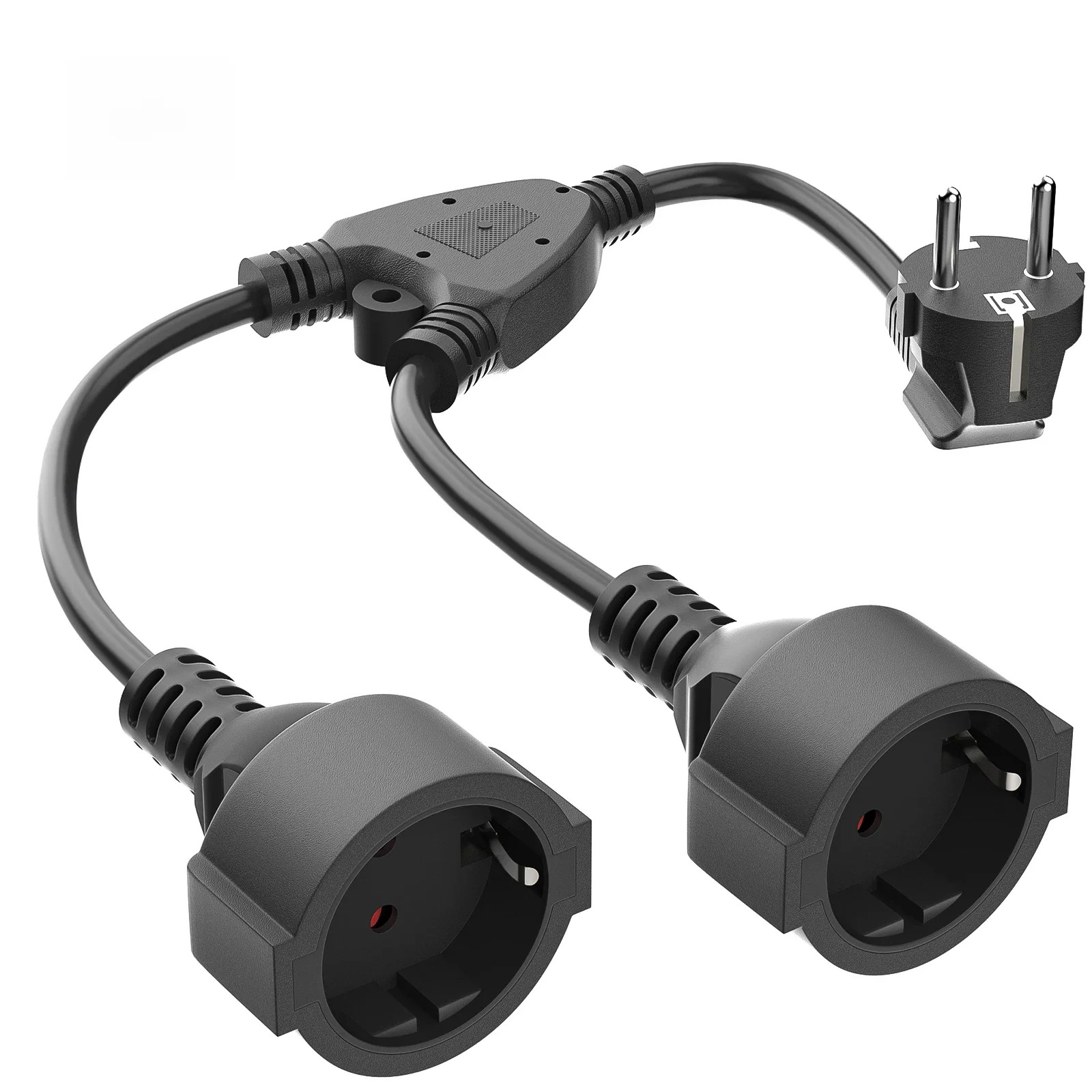 Beschermend contactverlengsnoer, AC Y-kunststof kabel korte kabel met 2 stopcontacten, stopcontact IP20 met dubbele stekkers voor thuis, op kantoor - afbeelding 2