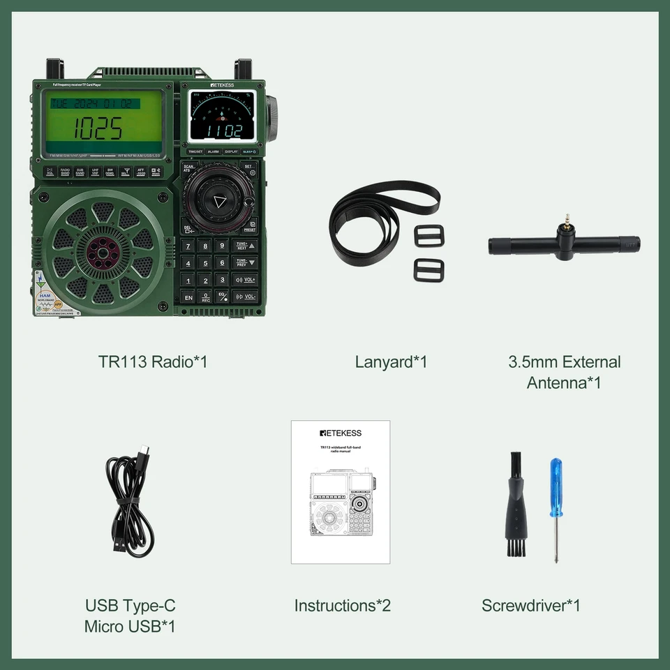 Retekess TR113 ポータブルラジオ フルバンド受信機 3600mAh
