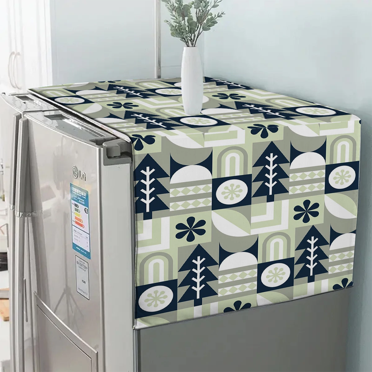 Navy Blue Green Trees Design Refrigerator Dust Cover Washable Printing Washing Machine Cabinet Dust Protection Cover