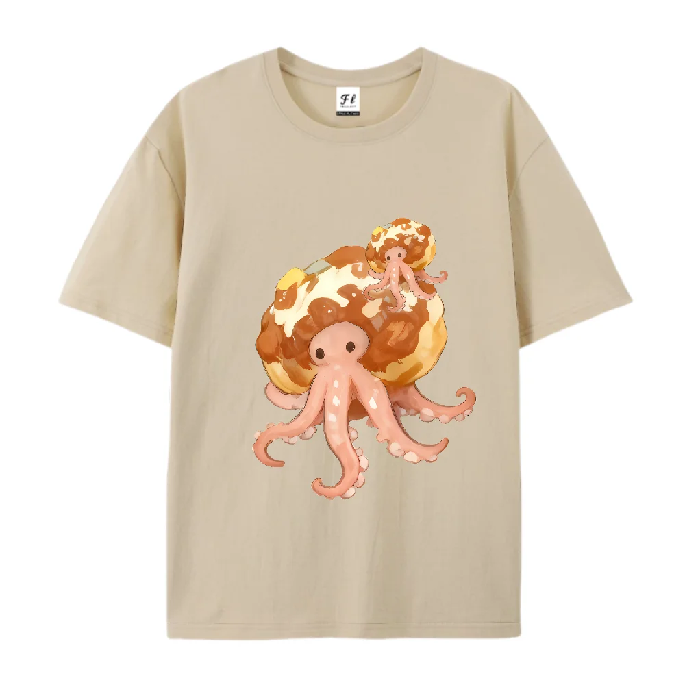 Koszulka z nadrukiem ośmiornicy unisex, oversize, z miękkiej bawełny, z uroczym wzorem ośmiornicy, codzienna bluza z krótkim rękawem, streetwear