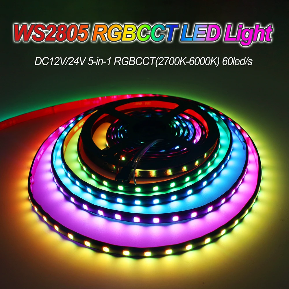 DC12V 24V WS2805 RGBCCT 5in1 Addressable LED Strip SMD5050 60LEDs/m WW NW CW RGBIC Flexible for Indoor Commercial Project Home D