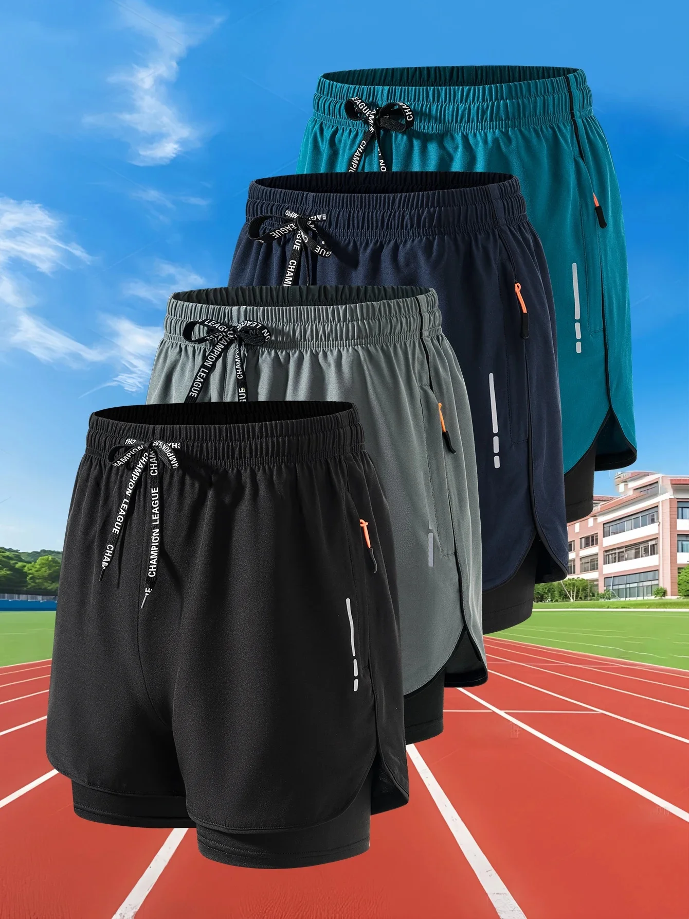 Sommer Herren Laufshorts Fitness Gym Training 2-in-1 Sportshorts Schnell trocknend WorkoutJogging Double Deck Shorts