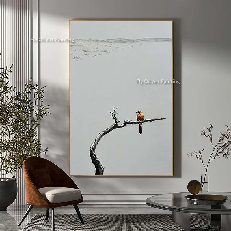 

Magpie Standing On A Branch Oil Painting Bird Wall Art Decor Hand Painted White Background Canvas Painting Unframed As Best Gift