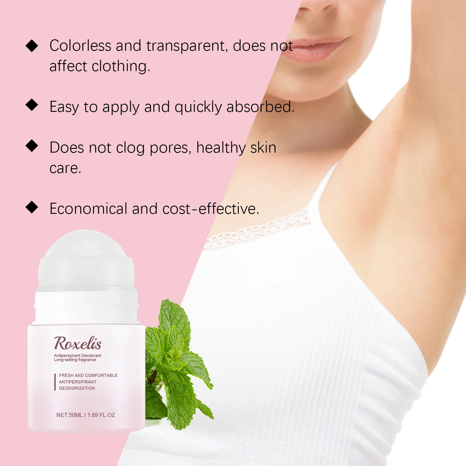 Roxelis 50ml Anti Sweat Deodorant Roller Ball Balm Refreshing Fragrance Underarm Armpit Body Remove Odor Antiperspirant Balm