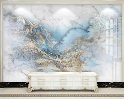 beibehang Customized Modern Light Luxury Microcrystalline Ceramic Tile Blue Gilded Marble Pattern TV Background Wallpaper