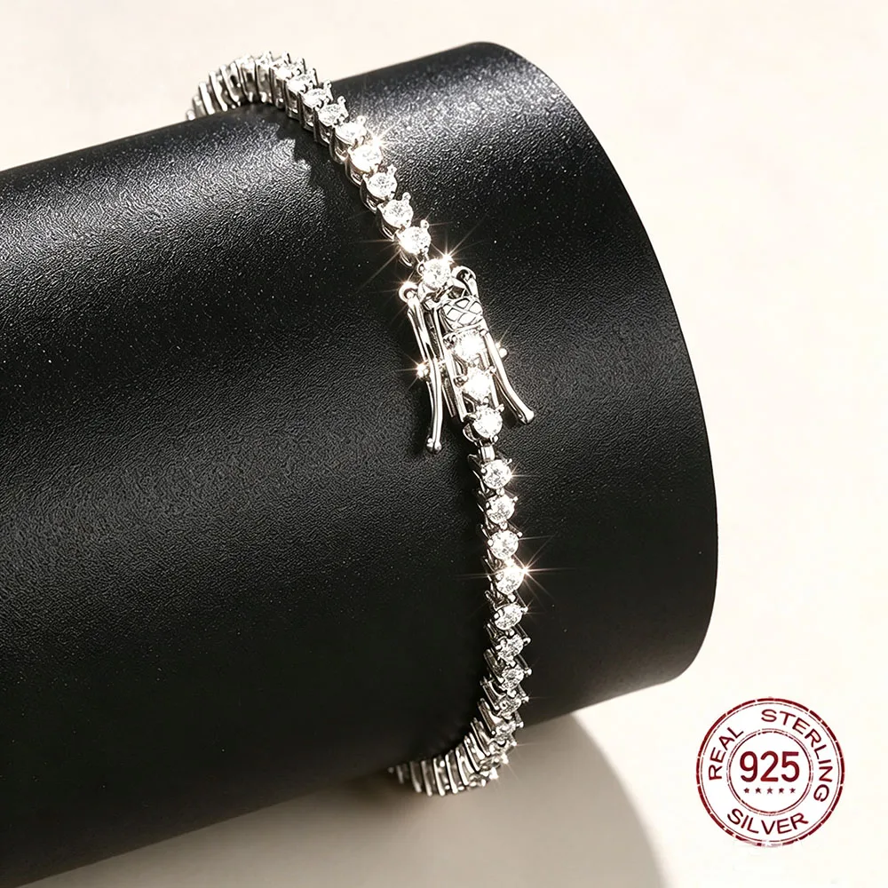 YLMyself 925 Sterling Silver Moissanite Tennis Bracelet, 2mm 3-Prong Sparkling Gift Jewelry