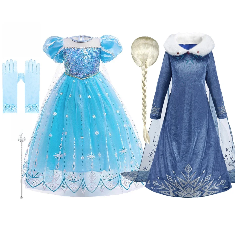 Kostium królowej śniegu dla dzieci dla dzieci Elsa Cosplay wydajność cekiny przebranie dziewczyny księżniczka impreza elegancka fantazyjna sukienka na Halloween — zdjęcie 2