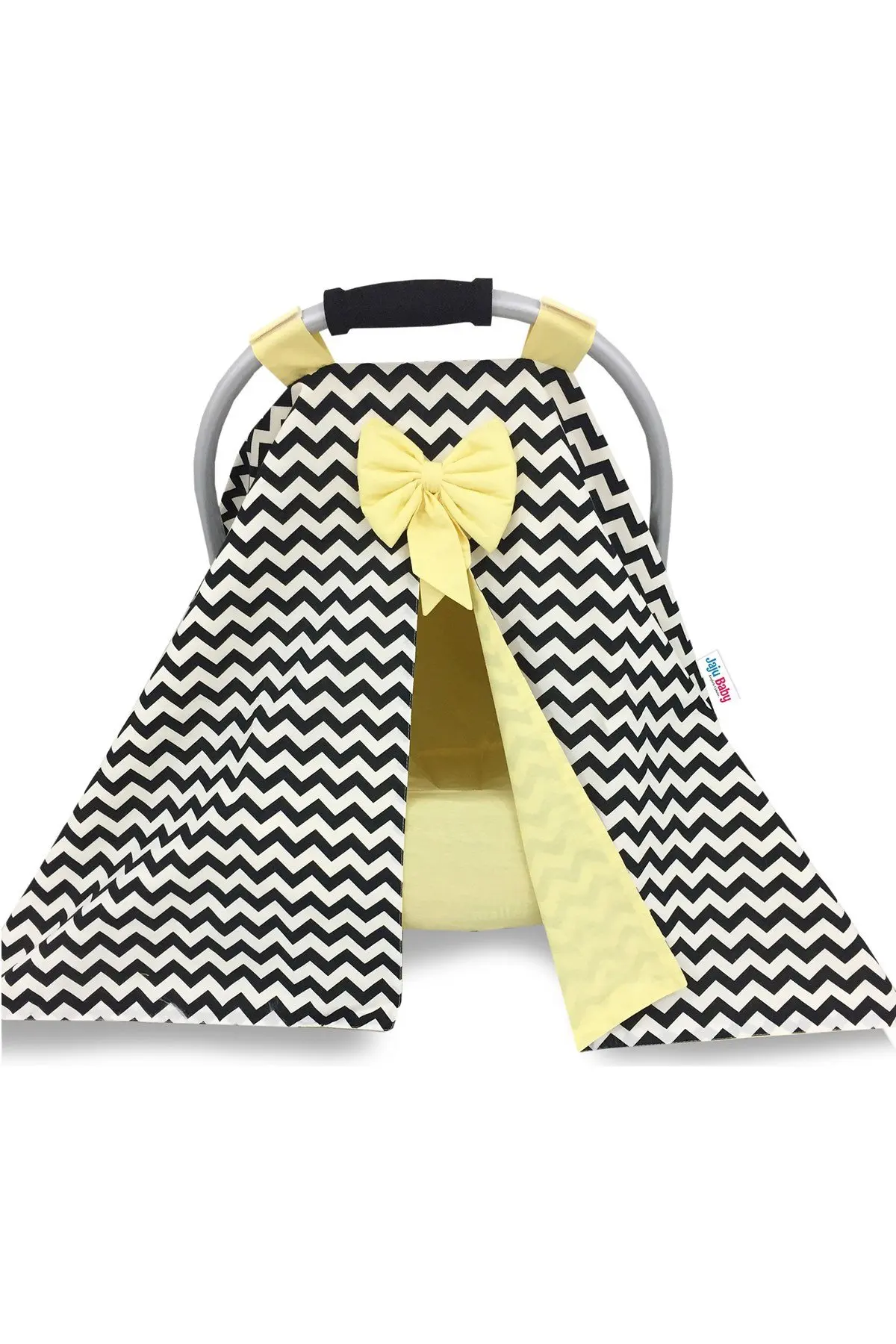 

Handmade Black Zigzag and Yellow Combination Stroller Cover and Inner Cover