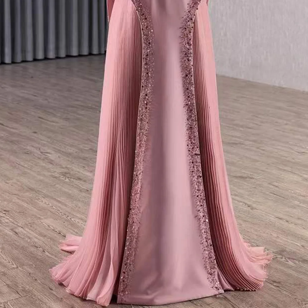 Rosa Ballkleider 2025, trägerlos, Satin, mit Perlen verziert, gerade Damen-Abend- und Partykleider