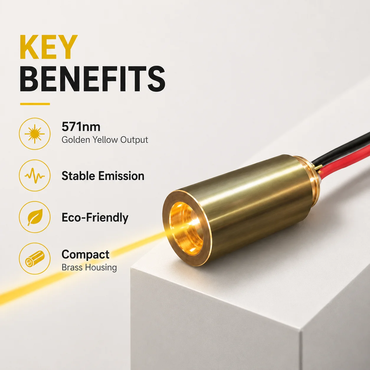 571nm Golden Yellow Laser Module 10 mW Brass Housing Stable Beam Light Source for Positioning Flashlight DIY Optical Projects