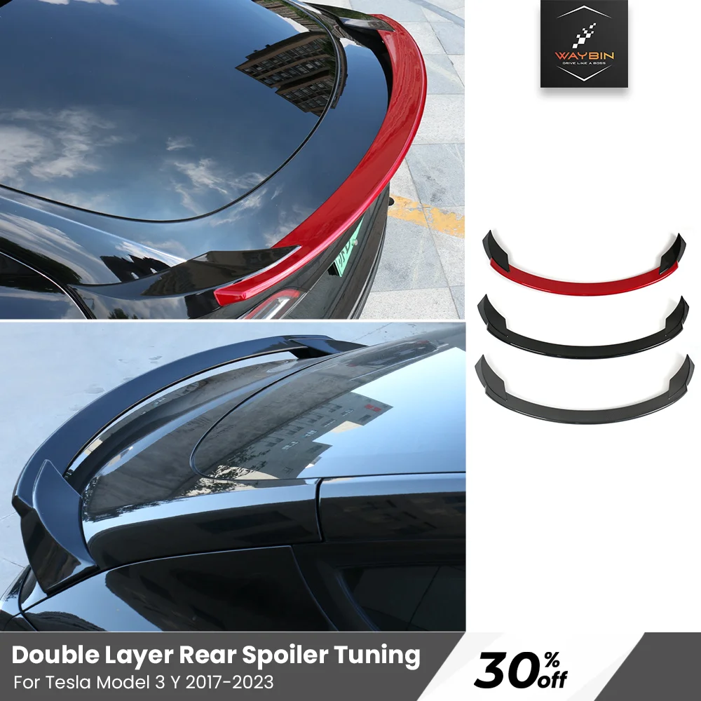 For Model 3 Y 2017-2023 Carbon Fiber Rear Spoiler Double Layer Guard Trim Cover Modified 2023 Tesla Model 3 Y Body Kit Parts
