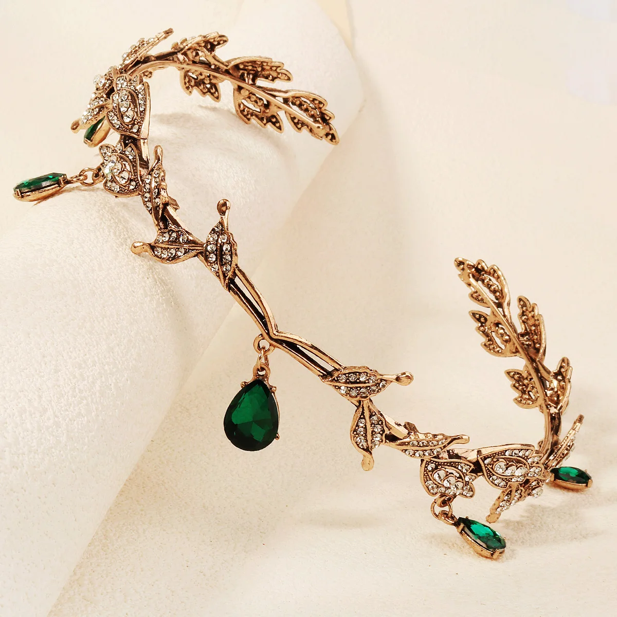 Vintage Medieval Alloy Leaf Headband Baroque Rhinestone Bridal Tiara Crown Fashion Elven/Elf Forehead Chain Hair Accessories image 3