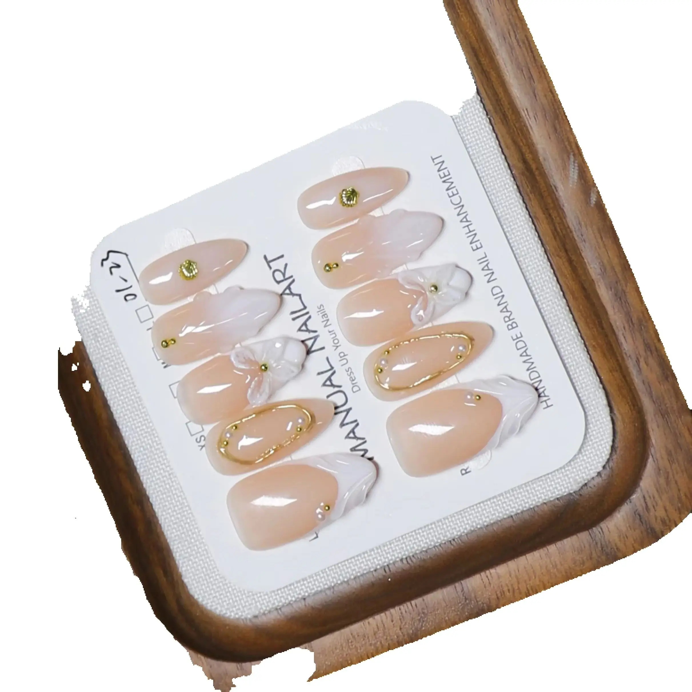 10Pcs French Almond Handmade Press on Nails Hand-painted Flowers Design Mid-length Red Pink Gradient Wearable Fake Nails Set Hot