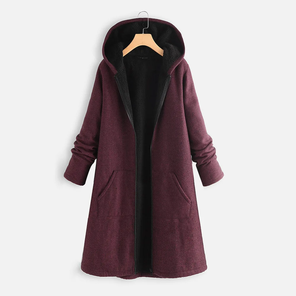 Pardessus à capuche en peluche à manches longues pour femmes, veste longue, sweats à capuche, coton, chaud, optique, vêtements d\'extérieur pour