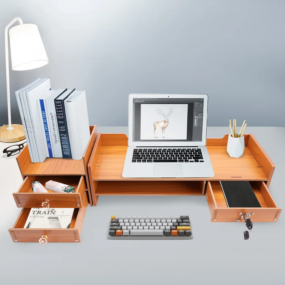 Cherry Wood Computer Monitor Stand and Organizer