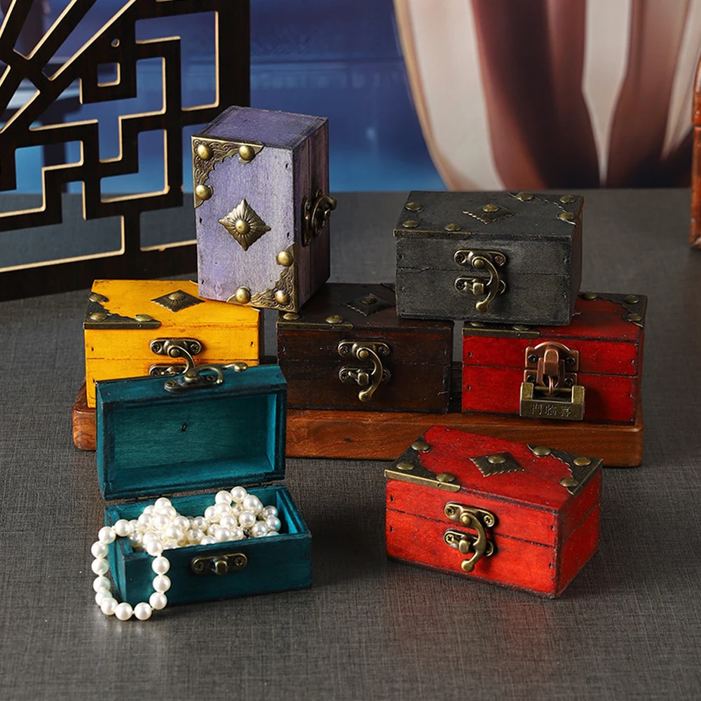 1 Multi-Colored Vintage Wooden Storage Box, Vintage Handmade Jewelry Storage Box, Multifunctional Home Dressing Table Ornament, Exquisite Secret Room Scene Prop, Can Store Various Small Accessories and Miscellaneous Items