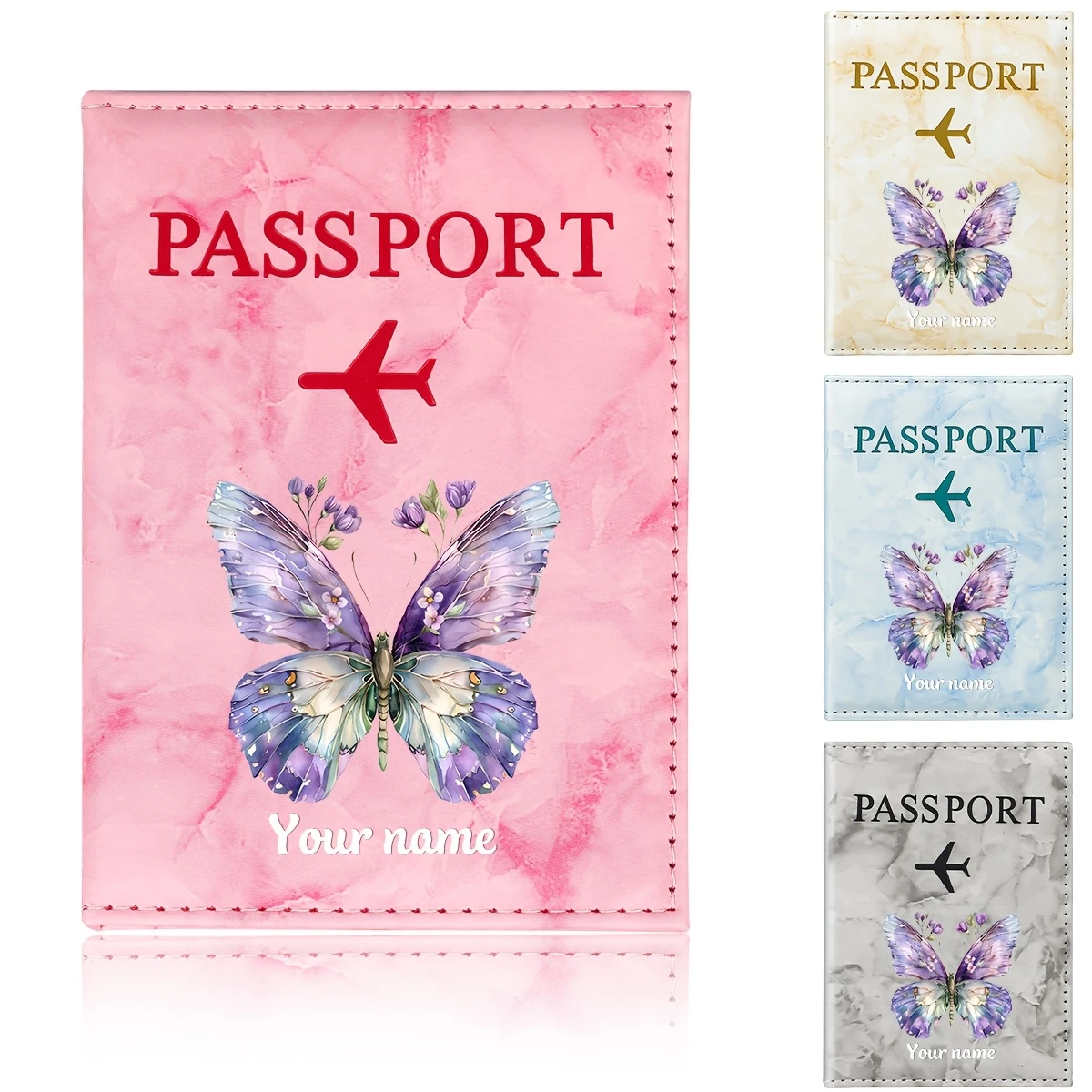 Personalized Custom Letter Name Custom Butterfly Illustration PU Passport Holder, Exquisite Dreamy and Elegant Butterfly