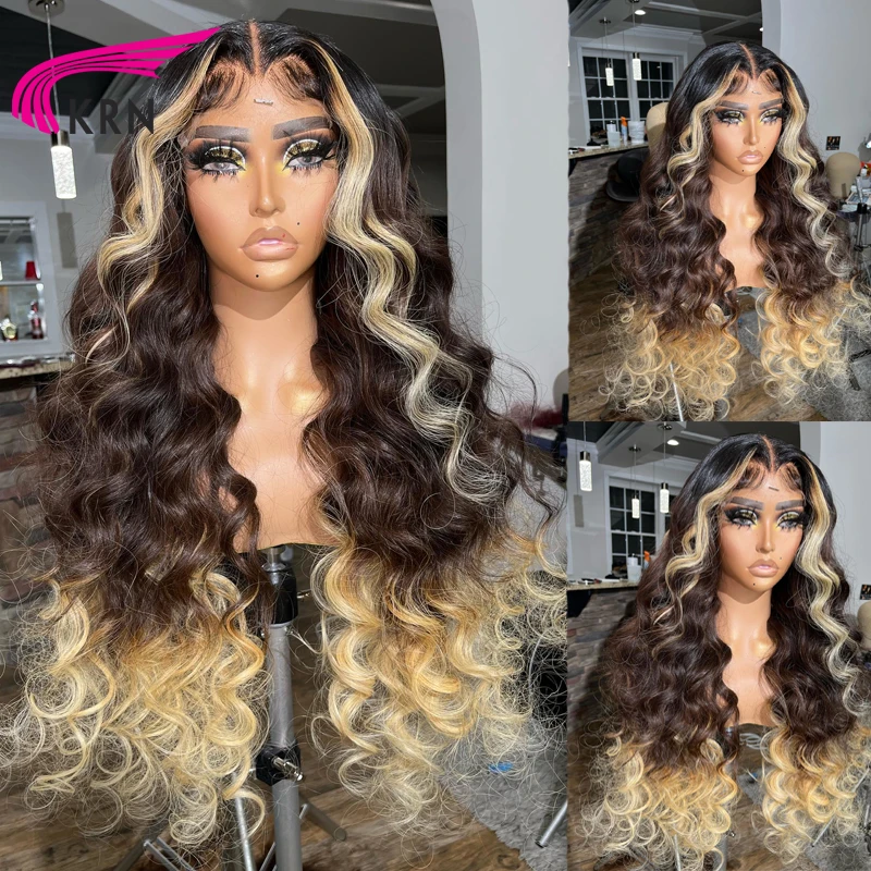 

KRN 180% 13x4 Lace Frontal Human Hair Wigs 4x4 Lace Closure Honey Blonde Brazilian Remy Wavy Lace Front Wigs For Human Women