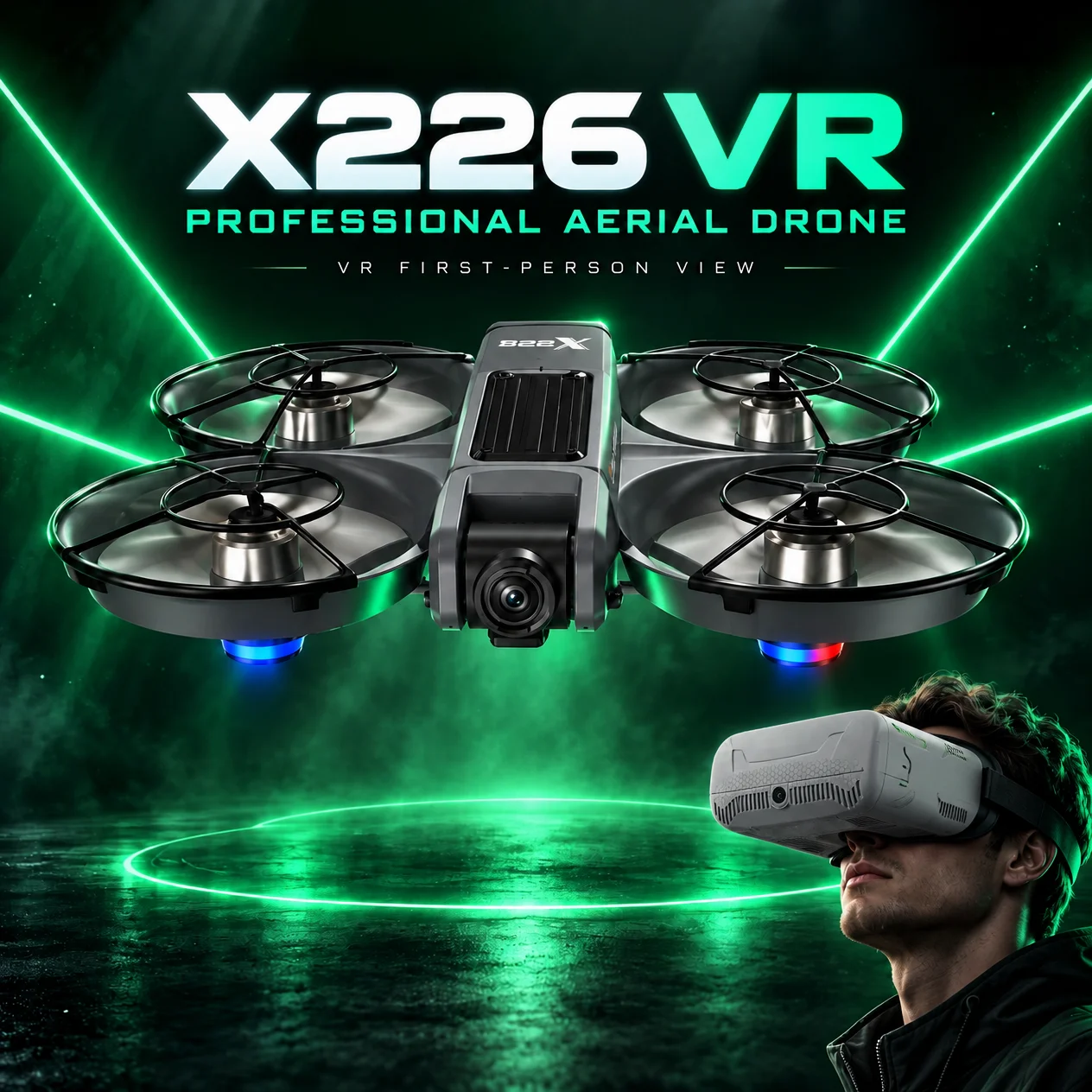 X226 VR Mini Drone with 720P HD Dual Camera, 176g Lightweight FPV VR Drone for Beginners, Brushless Motor Optical Flow Positioning RC Quadcopter with VR Headset / Screen Remote Control, Headless Mode, 3D Flip, Speed Switch
