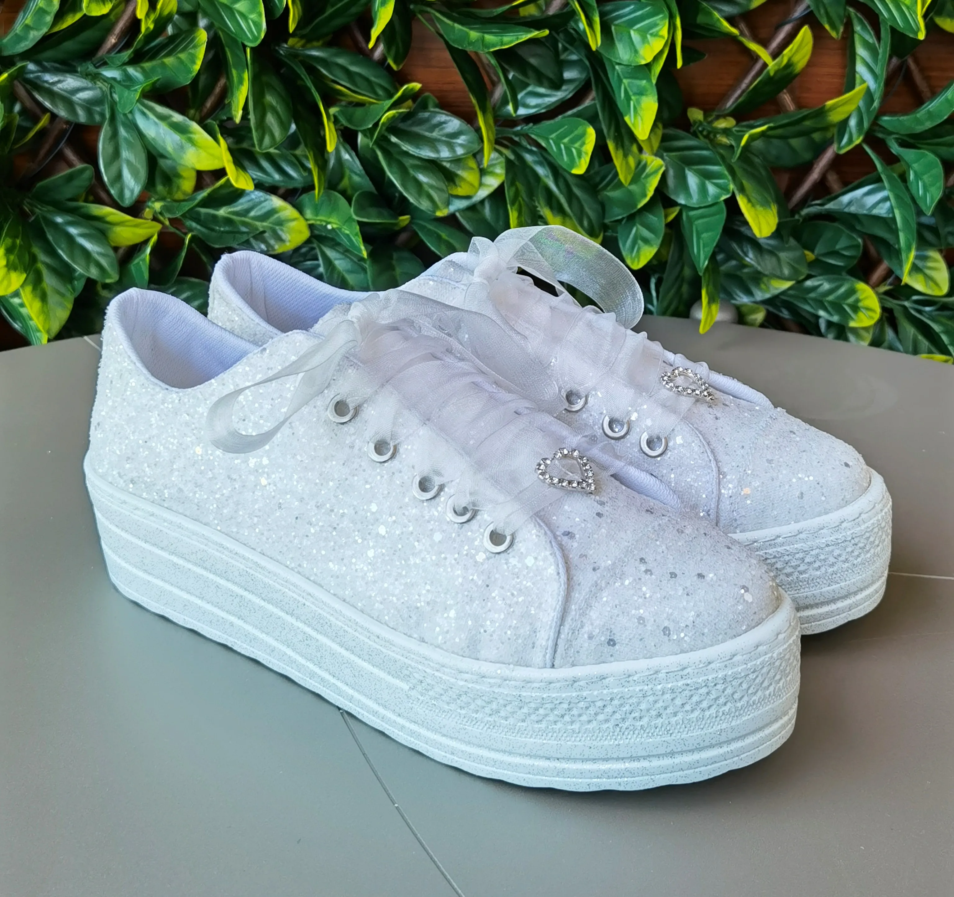 White Glitter Sneakers Special Glitter Bridal Shoes Comfortable and stylish Wedding Shoes 3CM height