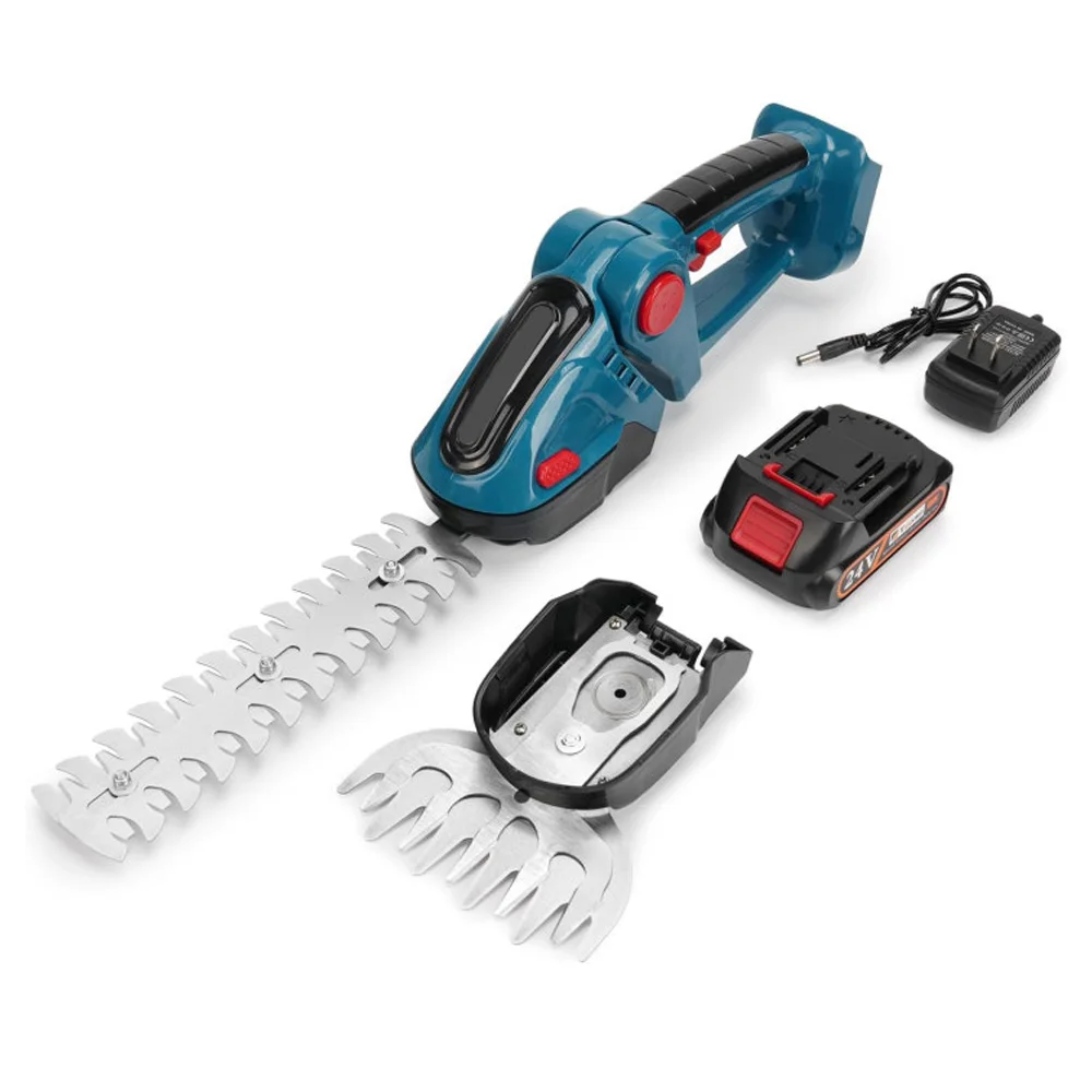 2-in-1 Akku-Heckenschere 18V Elektrischer Buschschneider Grasschere mit 2 Klingen Kompatibel für Garten Rasen Strauchpflege
