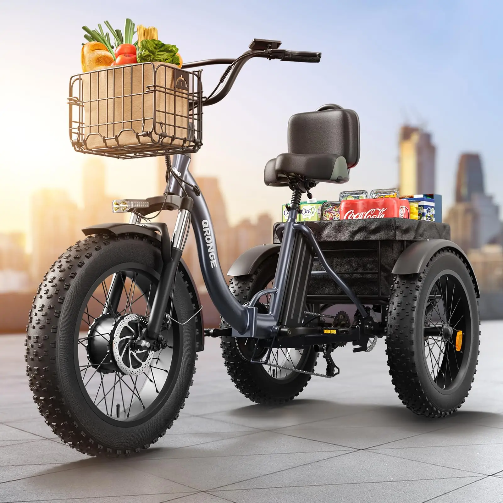 QRONGE Electric Bike for Adults 1200W Peak 36V 20AH Battery Folding Electric Tricycle 75 Miles Range Max 20MPH 20"*4" Fat Tire Electric Trike image 4