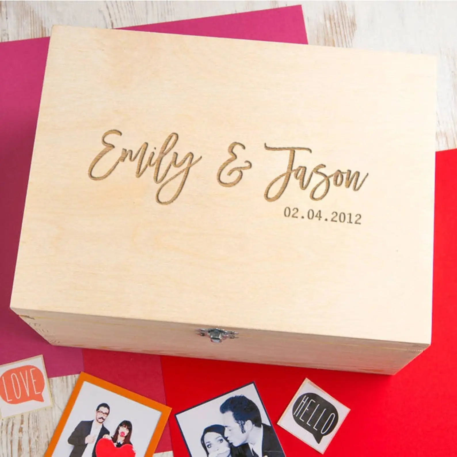 Personalized Wooden Keepsake Box - Personalised Memory Box for Couples - Wedding Anniversary Gift For Newlyweds - Engraved Chris