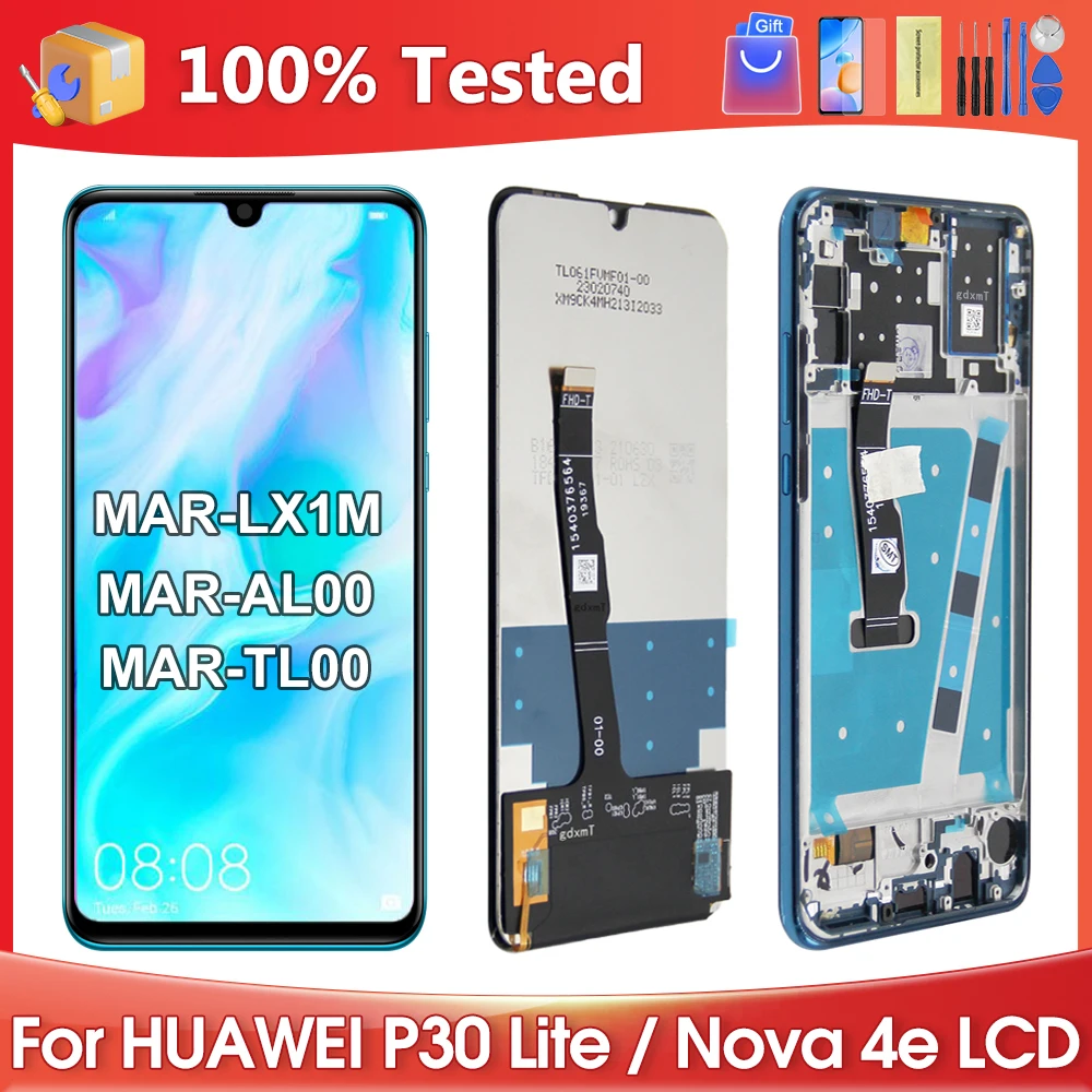 6.15''For HUAWEI P30 Lite For Nova 4E MAR-LX1 AL00 LX2 LX3 LX1A LCD Display Touch Screen Digitizer Assembly Replacement