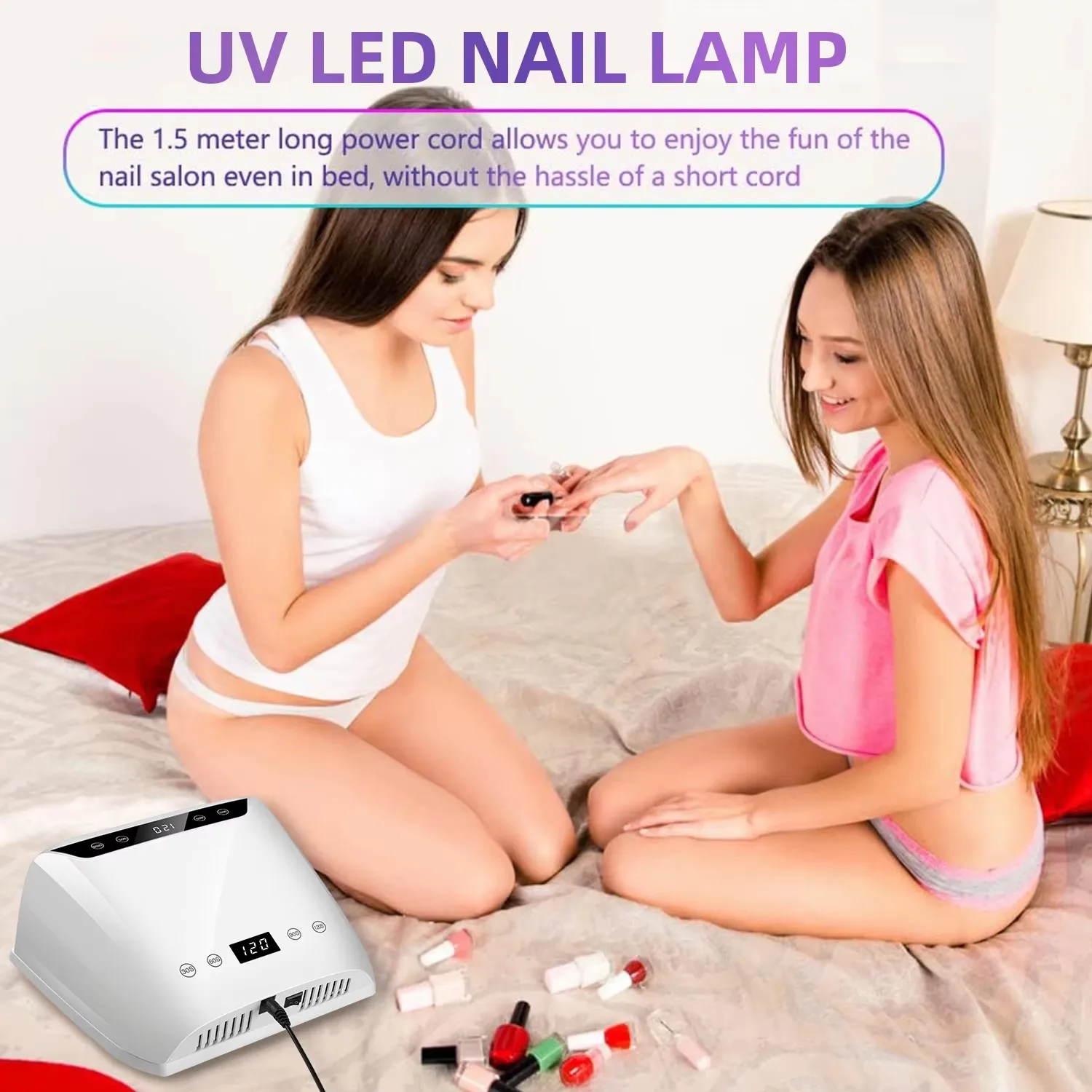 UV LEDネイルランプ,広いスペース,ジェルネイルポリッシュ,2つのLCDスクリーン,サロンツール,320W