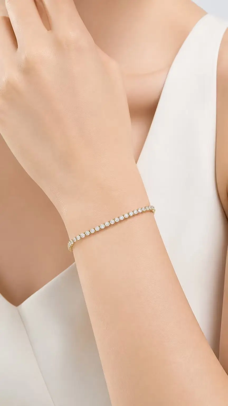 14K Gold Glamour Tennis Bracelet, 2.98g, 2.2ct-21pcs CVD Lab‑Grown Brilliant Cut Diamond, NGTC Certified, Wholesale