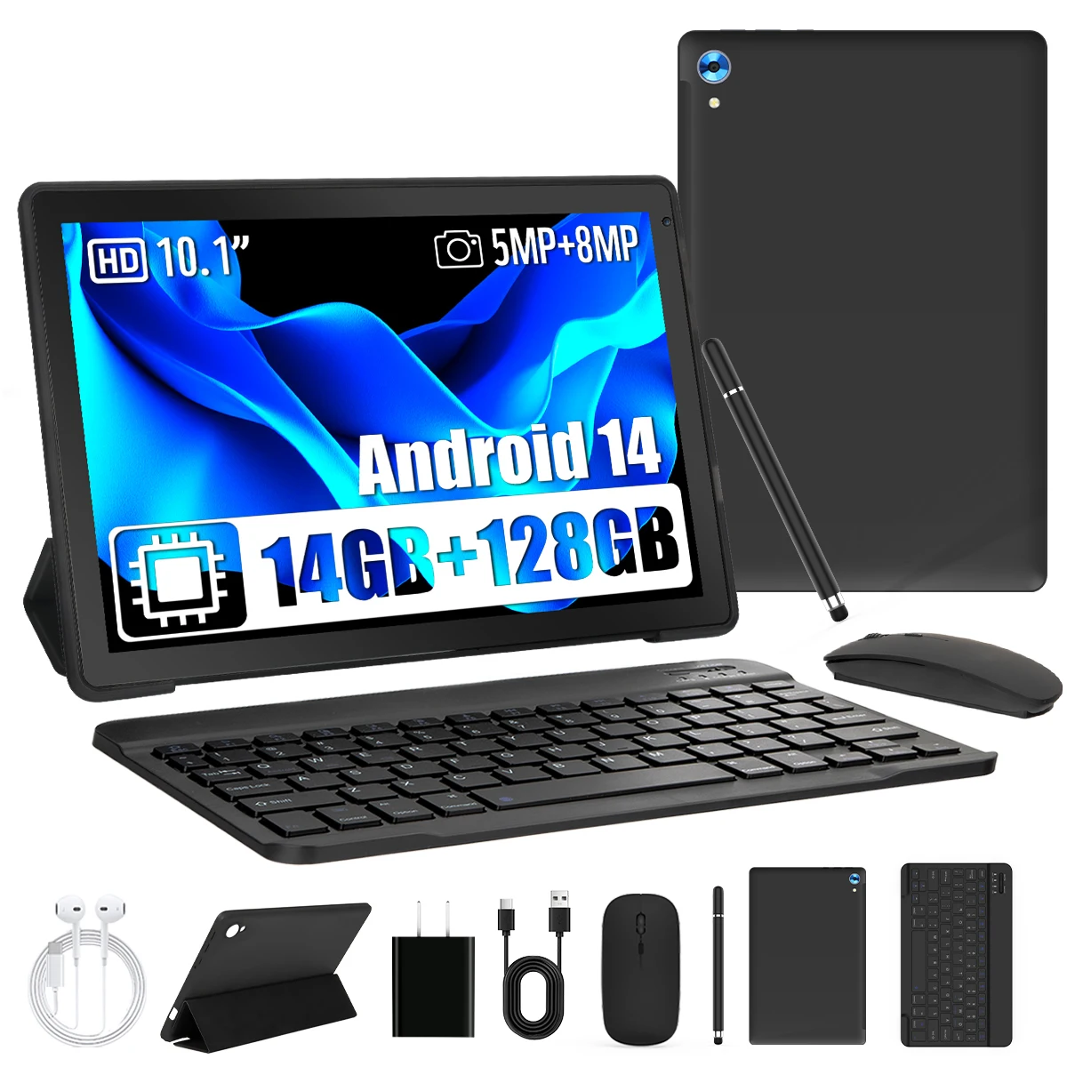 C108 Octa-Core Android 14 Tablet 10.1 Inch 14(4+10) GB+128GB Octa-Core With Wireless Keyboard Stylus Best Tool For Study Online