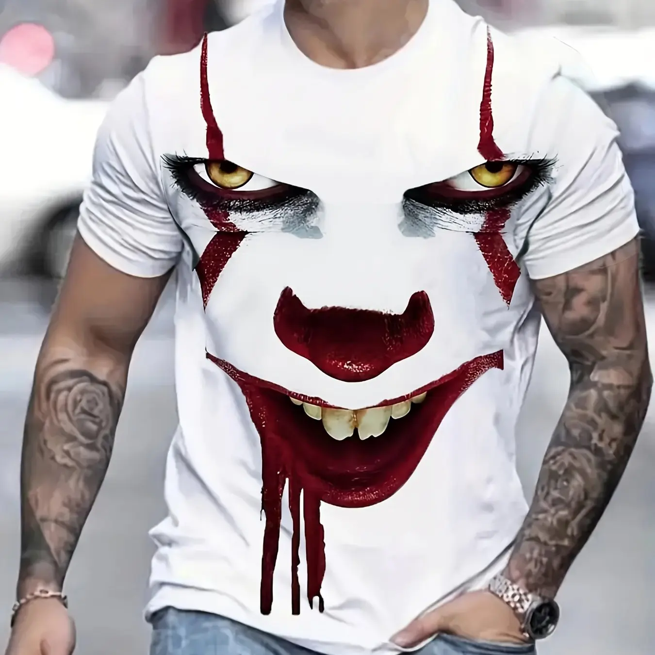 Men\'s Scary Clown 3D Print Graphic Tee Summer Comfortable O-neck Short Sleeve T-Shirt For Summer Hip Hop Men Street Clothing