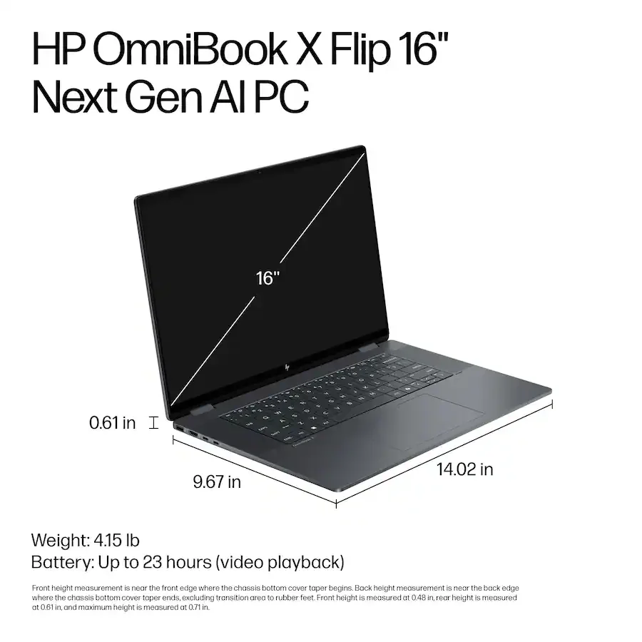 HP - كمبيوتر محمول OmniBook X Flip 2-in-1 - شاشة لمس 16 بوصة 2K - Intel Core Ultra 7 256V - ذاكرة 16 جيجابايت - 1 تيرابايت SSD - Win 11 Home