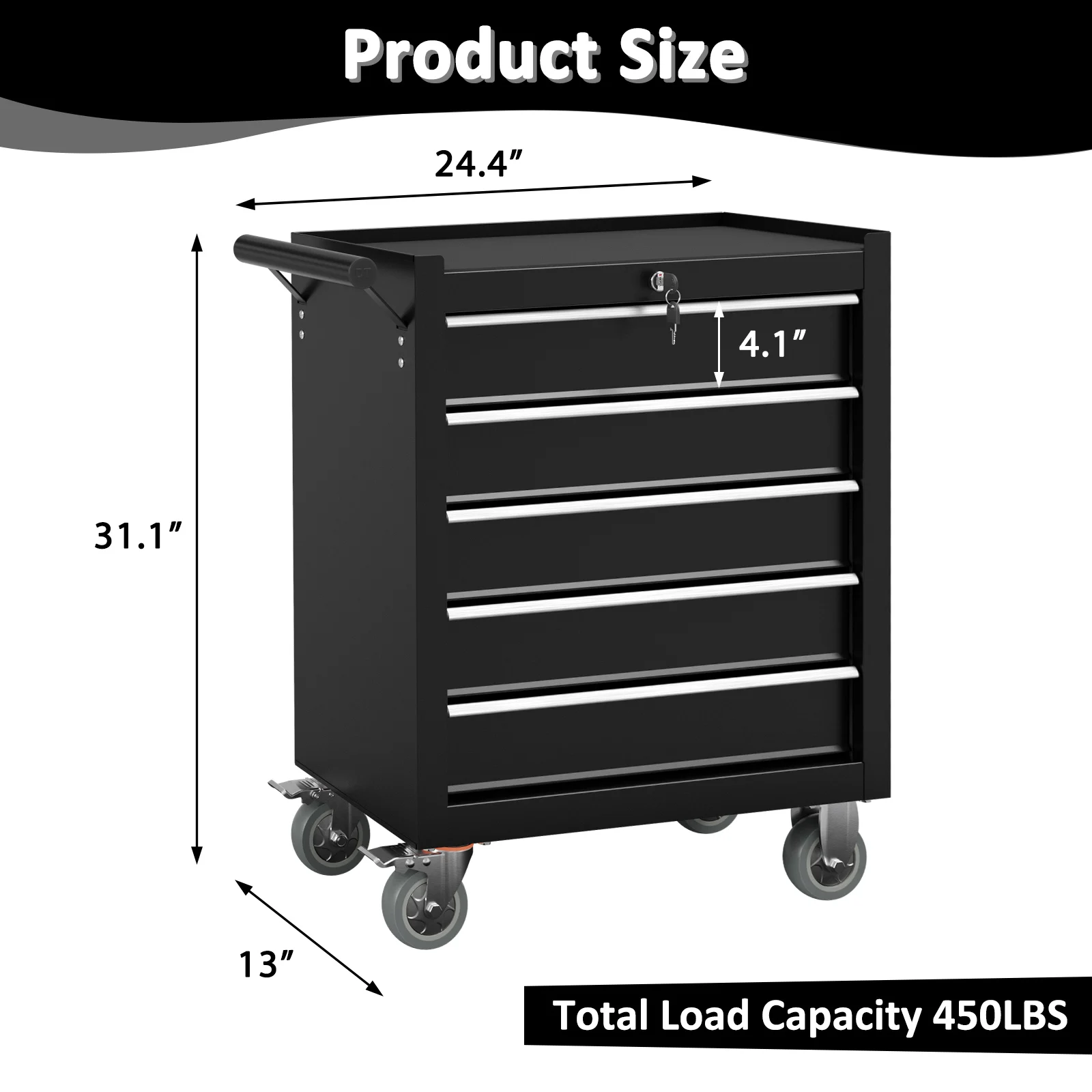 5-Drawer Rolling Tool Cart Heavy Duty Utility Cart with Lockable Wheels Ball Bearing Slides for Garage Workshop