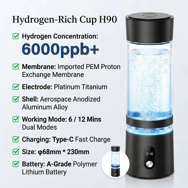 Wholesale Dual Chamber Hydrogen Water Bottle Generator, 3000PPM SPE PEM Ionizer Maker, Portable LCD Timer Multi Drink Rich Hydro Machine for Wellness