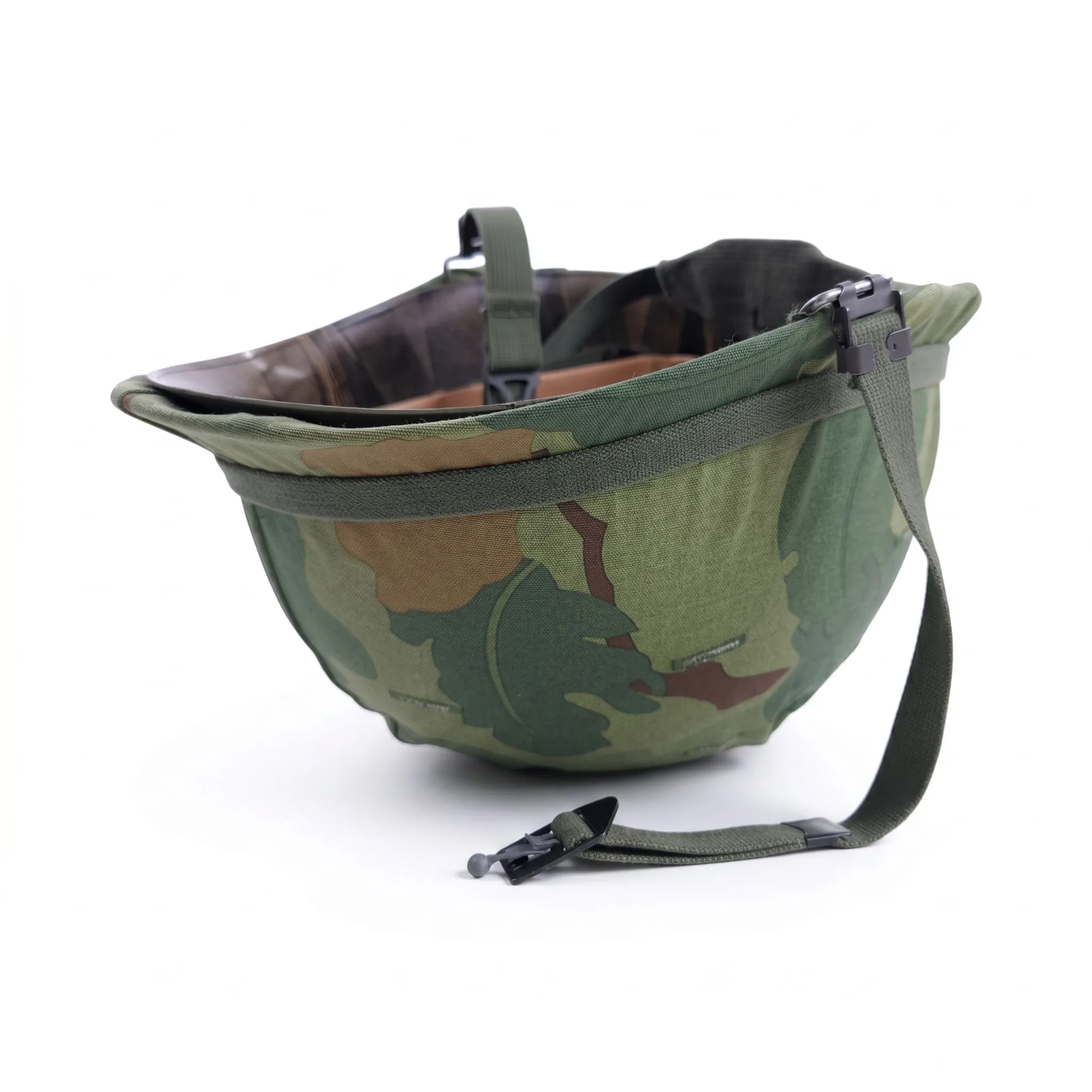 Replica US America M1 Steel Helmet with Woodland M81 camo cover, Handcrafted Vietnam War Headgear for Tactical Airsoft view 3