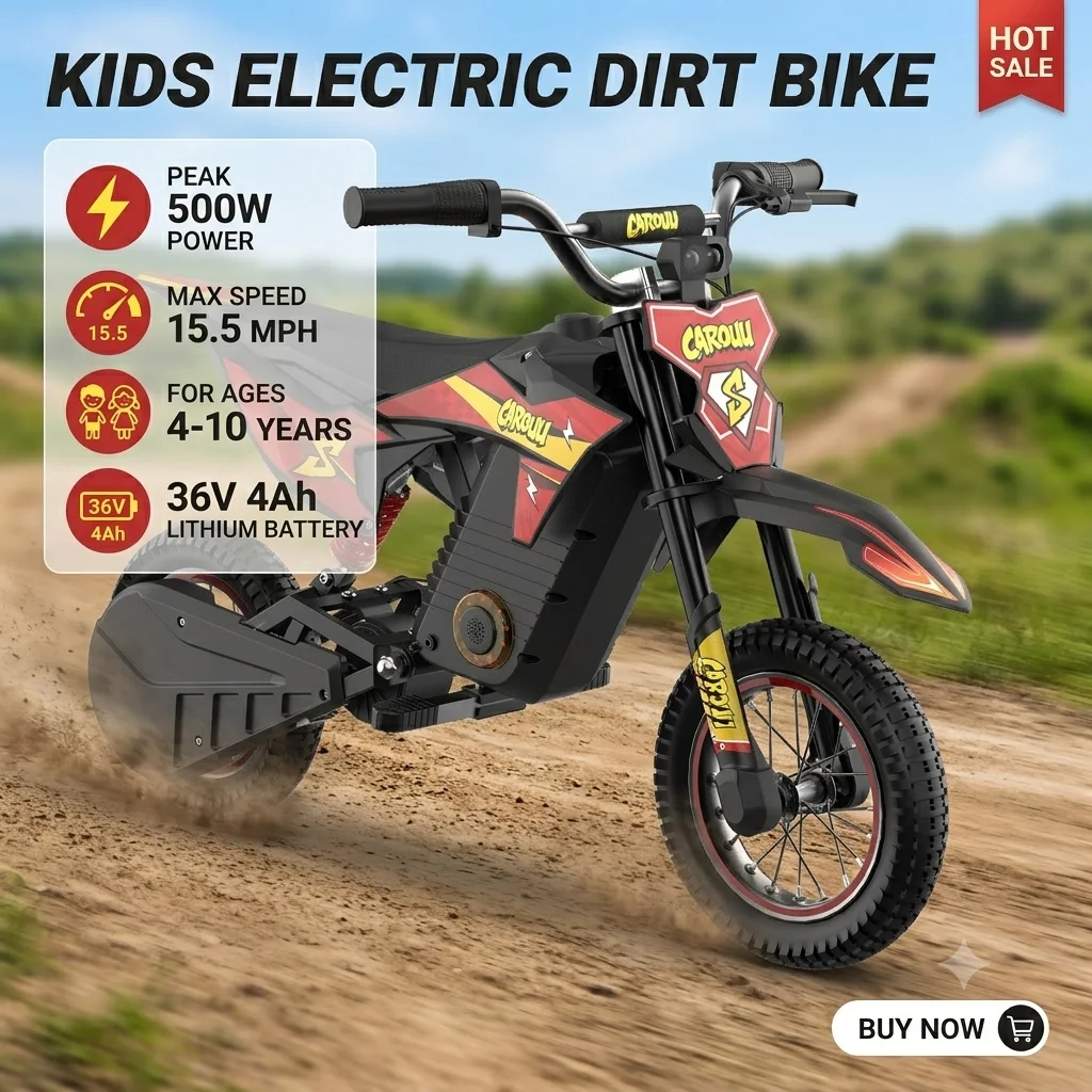 Electric Dirt Bike for Kids 36V 500W 15.5MPH Off-Road Mini Motorcycle for Boys Girls 4-10 Years Old