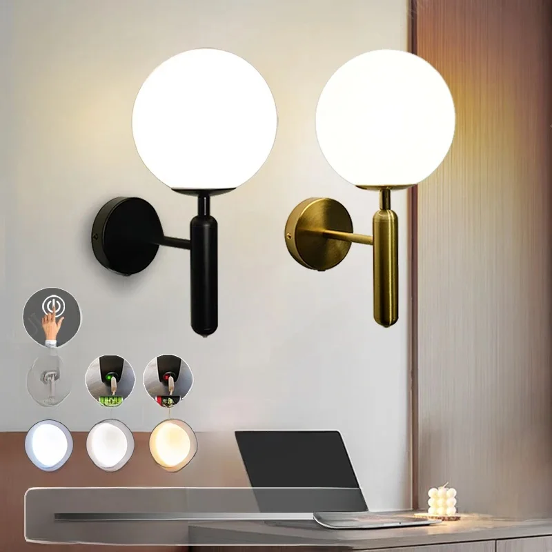 AliExpress WOMAKEJI Nordic Dimming Wall Light Gold/Black 5V Cycle Charging With Battery Touch Switch Tri Color Bedhead Wall Lamp LED Room Decoration