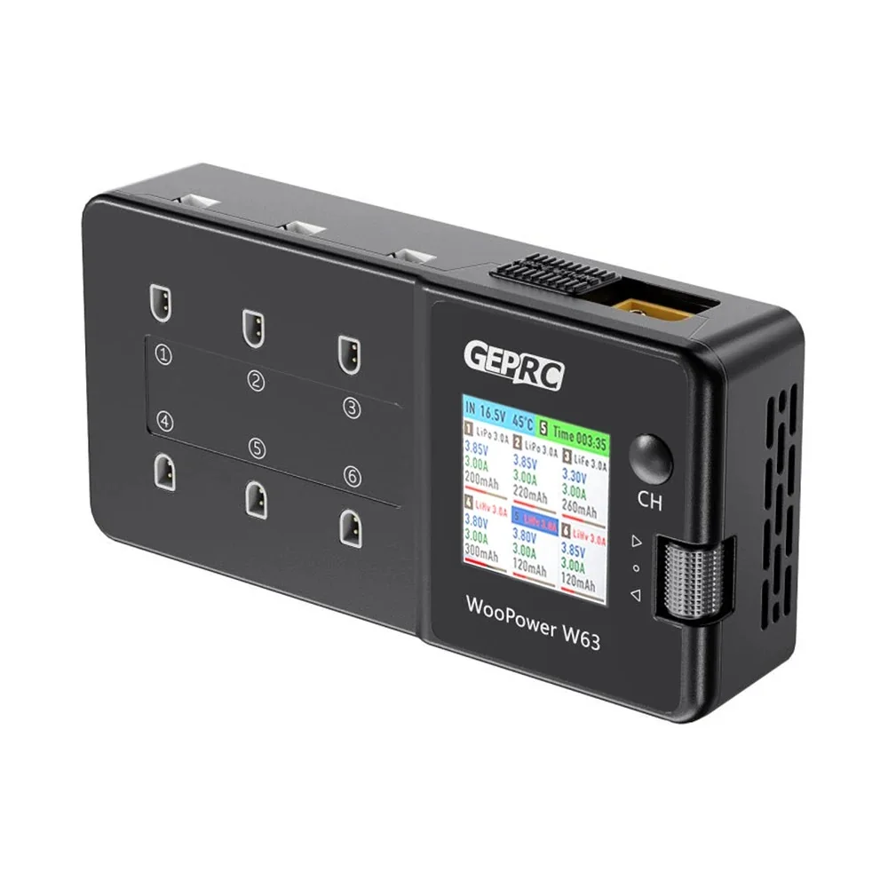 GEPRC WooPower W63 78W 3A * 6 6 منافذ 1S شاحن بطارية ليبو مفرغ مع وظيفة التخزين 1.54 بوصة IPS عرض دعم يبو/