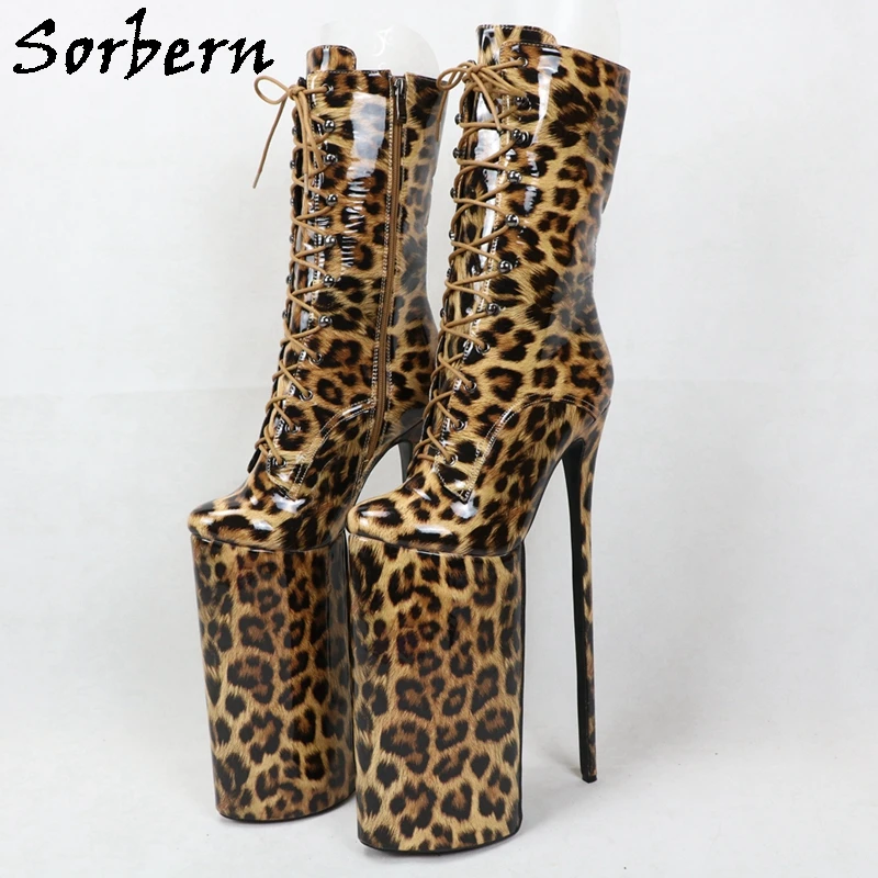 

Sorbern Custom Mid Calf Boots Women 30Cm Super High Heels Lace Up Drag Queen Shoes Platform Performance Shoes For Crossdresser