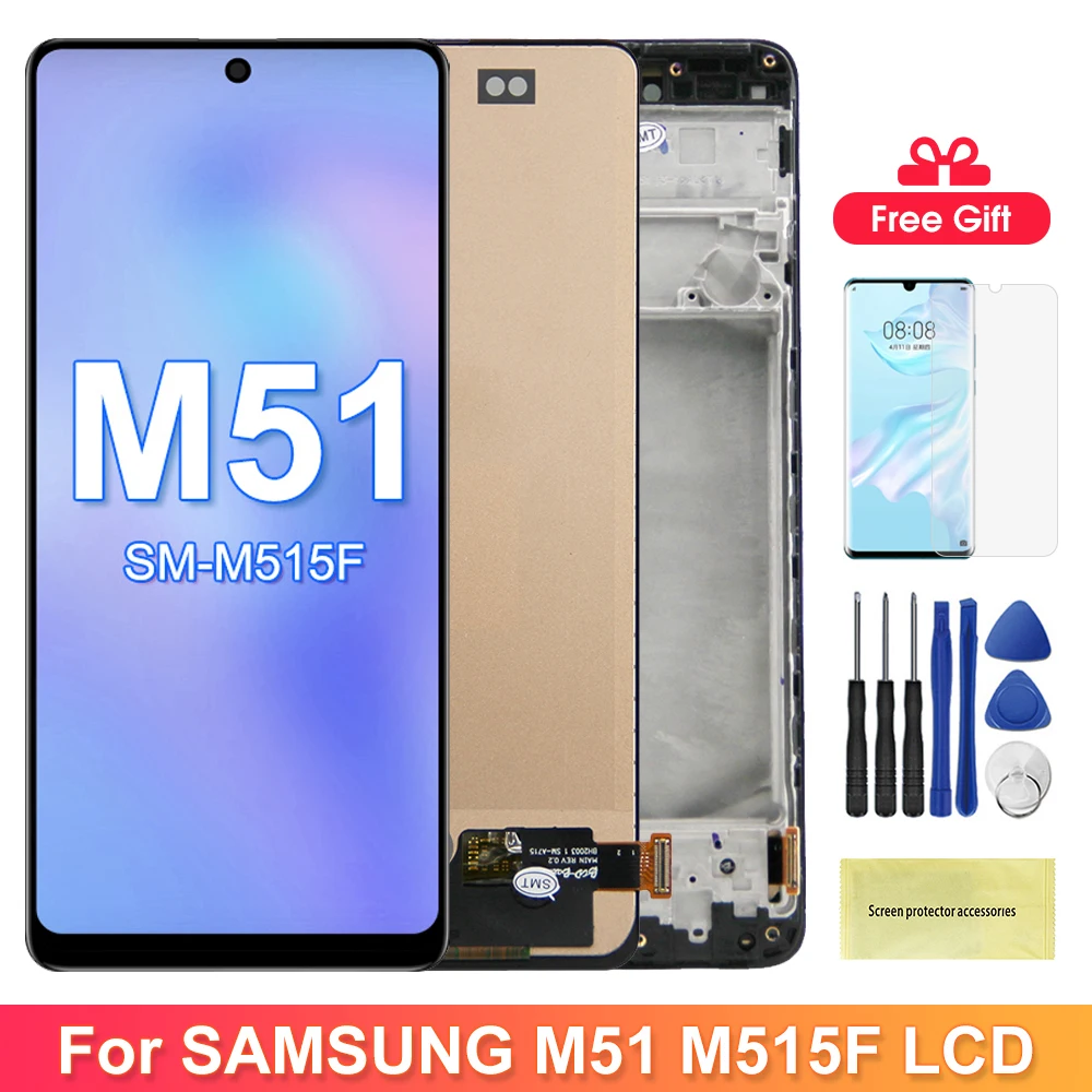 Display Screen for Samsung Galaxy M51 Lcd Display Digital Touch Screen with Frame Assembly For Samsung M51 M515 M515F M515F/DS