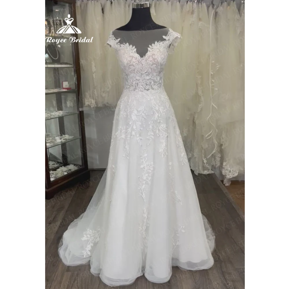 

Roycebridal Boho Lace Beach Wedding Dresses Vestidos De Novias 2024 Tulle Cape Sleeves Backless Party Boho Bride Dress