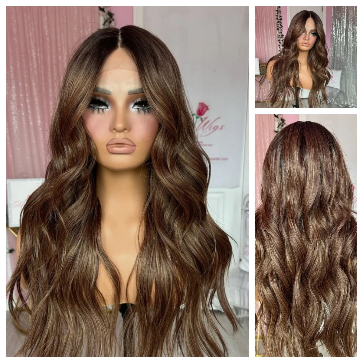 

Парик Lothoey 13x4/360 Long Body Wave с эффектом омбре, медово-коричневые пряди, HD-кружево спереди, с темными корнями, натуральная линия роста волос, предварительно проработанная линия роста волос