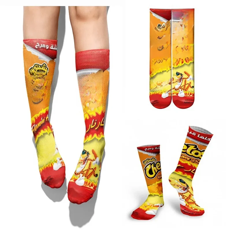 Śmieszne drukowanie 3D chipsy ziemniaczane skarpetki kobiece frytki projekt opakowania skarpetki unisex szczęśliwe Harajuku moda codzienna długie skarpetki — zdjęcie 2